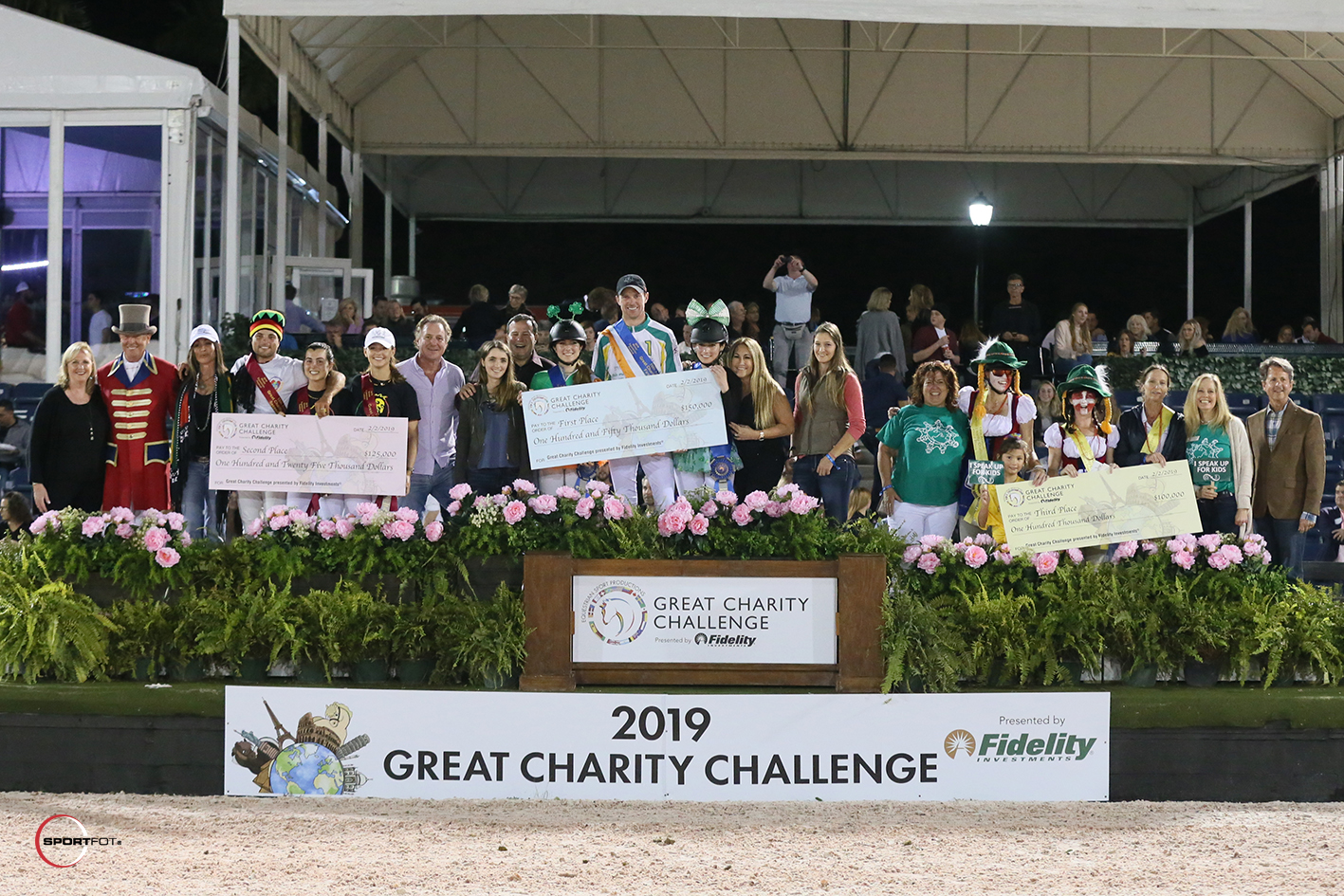 The top three teams, along with their charity and team sponsor representatives, for the 2019 Great Charity Challenge, presented by Fidelity Investments®. Photo © Sportfot.