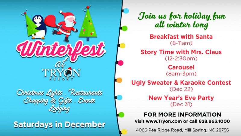 Join us Saturdays in December for Winterfest at Tryon Resort!